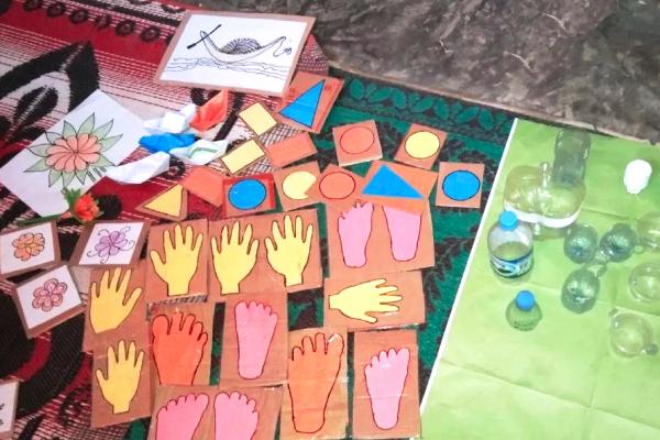 Paintings of learning resources made by mothers and sisters in cox's bazar refugee settlement to support at home learning