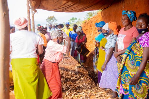 Small-scale farmers making biofertilizer known as Bokashi. Manicaland, Zimbabwe.