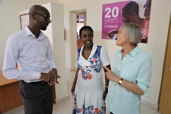 UK volunteer Valerie Desborough visits the Kigali office to share her story as part of the 20-year celebrations of VSO Rwanda