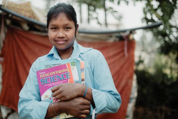 Pratibha, age 13, has resumed school