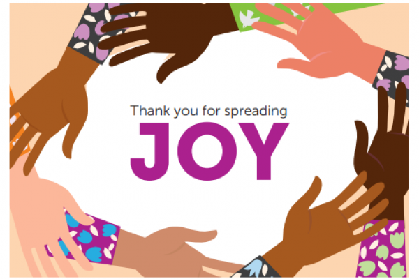 Postcard text: Thank you for spreading joy
