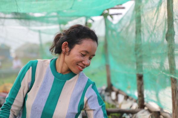 Serei on her floating garden on the East Tonle Sap Lake