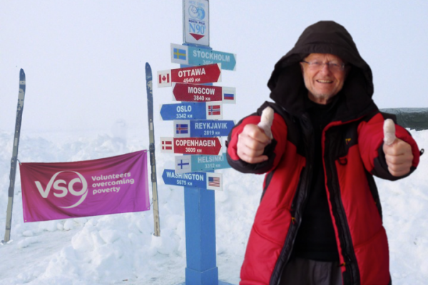 Phil at the North Pole with his VSO flag