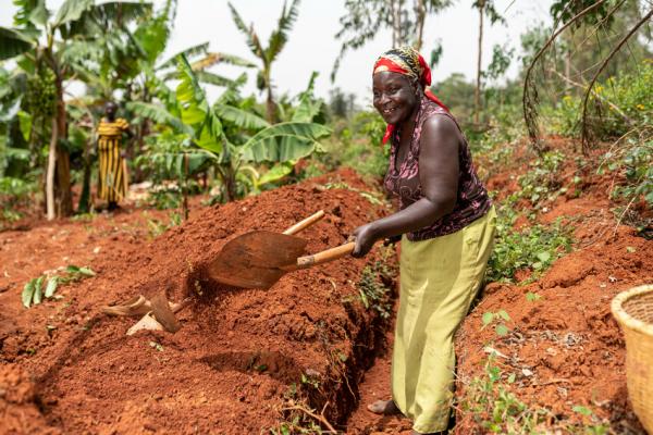 woman digs a planting hole