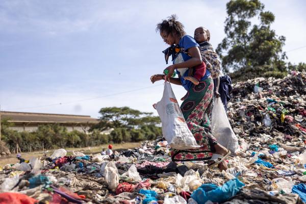 Mother and children and dump site