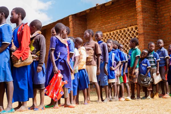 Primary school students outside a learning centre