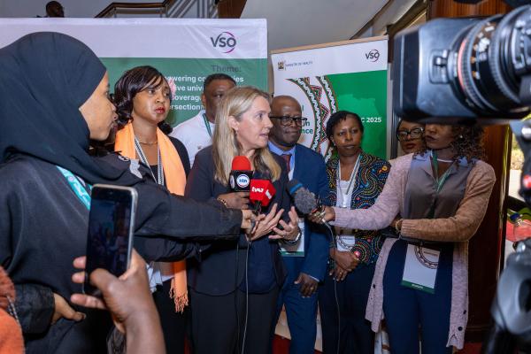 VSO Co-CEO Donne talks to press