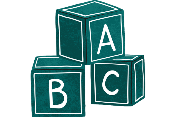 Green building blocks with alphabet A, B and C on it.