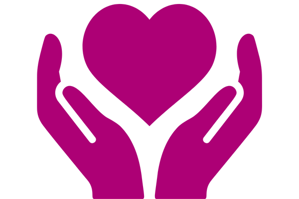 A purple graphic showing two hands holding up a heart.