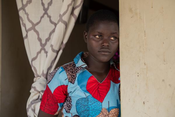 Student Emily outside her home.