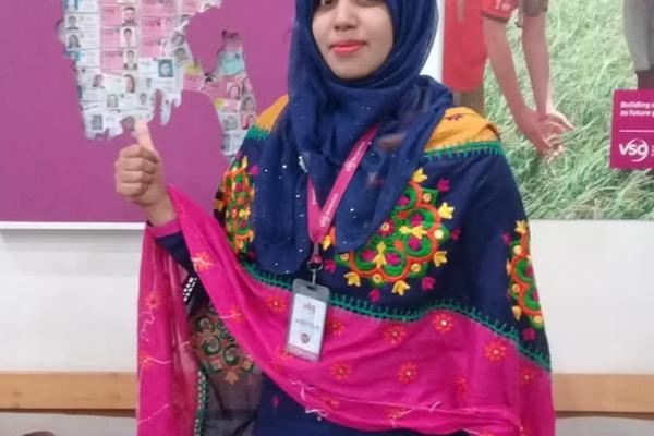Afroza Khatun set up a business selling sanitary pads in her community. Afroza Khatun set up a business selling sanitary pads in her community.