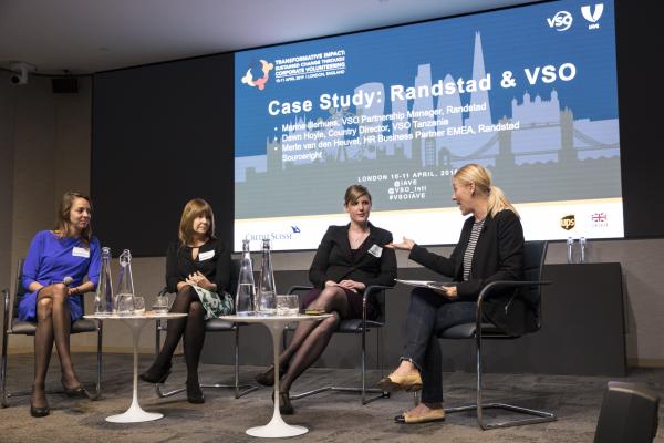 Randstad and VSO speaking at a conference in Canary Wharf