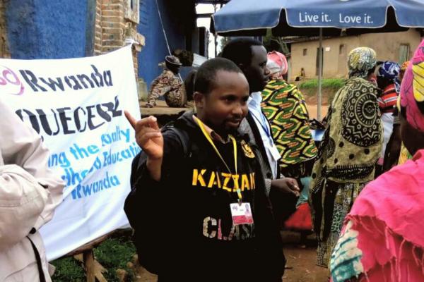 VSO volunteer Elias Musabyimana raising community awareness of early childhood education in Rwanda Elias Musabyimana VSO Rwanda national volunteer EQUECER project