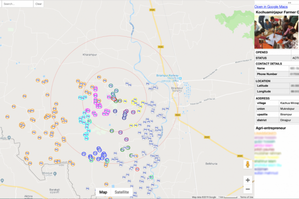 The map can quickly plot the locations of local Farmer Groups and farms on a map of the area. A map with information containing detailed information of farmers in the area