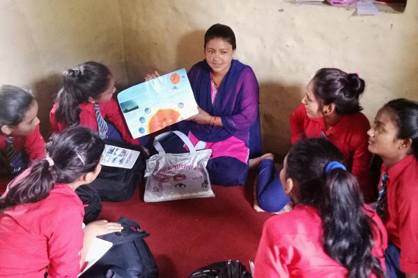 'Big Sister' Rachana delivers a training session to schoolgirls as part of VSO's Sisters for Sisters' Education in Nepal project