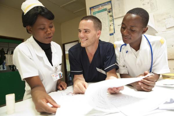 VSO Volunteer David training nurses in Malawi