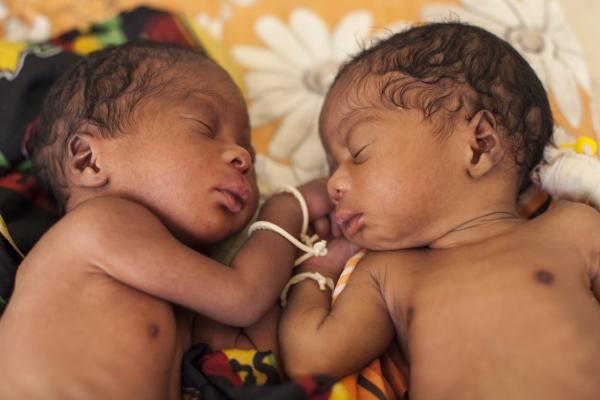New born twins being cared for in a neonatal treatment centre