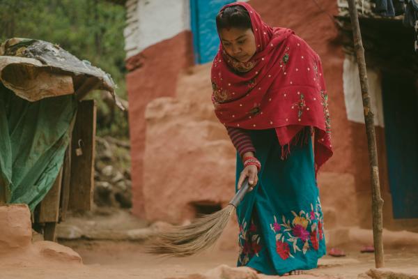 Devna performs chores at home Wife doing domestic work in Nepal