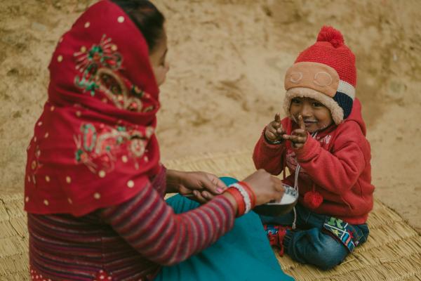 Devna and her four-year-old son Mother and son in rural Nepal