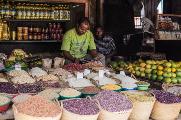 Zanzibar market counter with different sorts of beans and cereals Zanzibar market counter with different sorts of beans and cereals